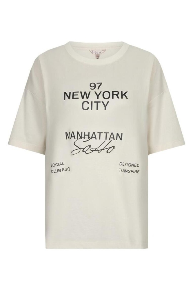 EsQualo beige dames t-shirt | Vooraanzicht
