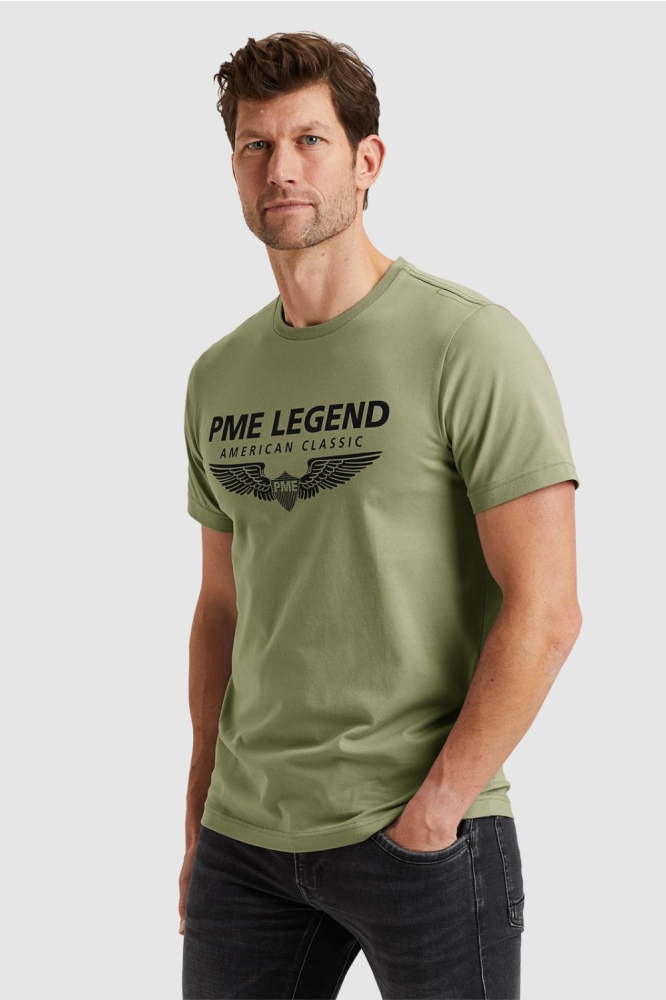PME legend groene heren t-shirt | Model zijaanzicht