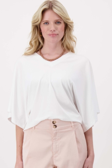 Zusss T-shirt V HALS WIJDE MOUW MET EMBROIDERY 0304 0065 1007 OFF WHITE