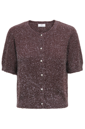 Jacqueline de Yong Vest JDYNADINE S/S GLITTER CARDIGAN KNT 15382915 Rum Raisin/W. SILVER LUREX