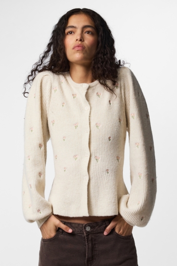Pieces Vest PCSILLY LS PUFF KNIT CARDIGAN EMB B 17168505 Birch/Embroidery