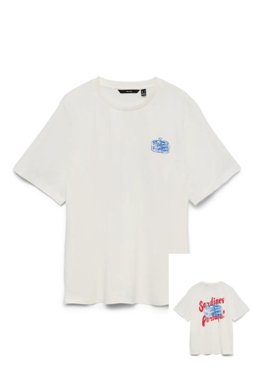 Vero Moda T-shirt VMCIARA CATY SS TOP BOX JRS 10341986 Snow White/SARDINES