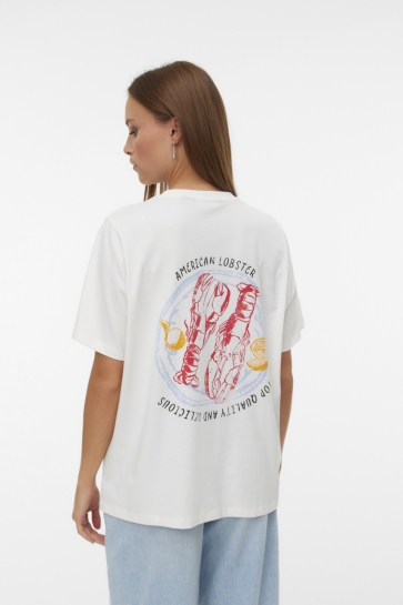 Vero Moda T-shirt VMCIARA CATY SS TOP BOX JRS 10341986 Snow White/AMERICAN LOBSTER