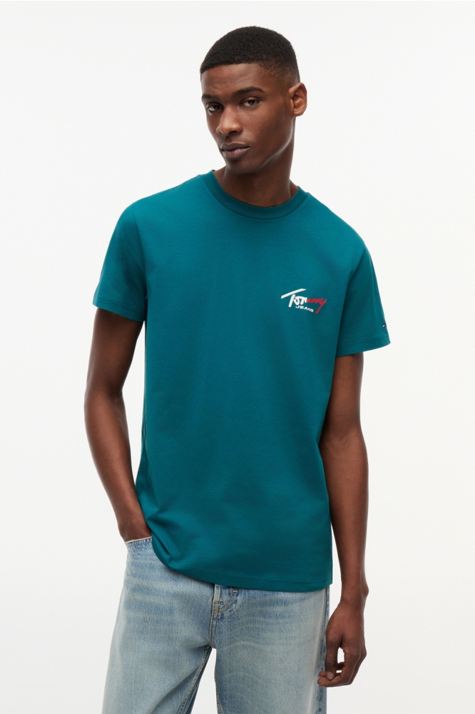 Tommy Jeans groene heren t-shirt | Model vooraanzicht