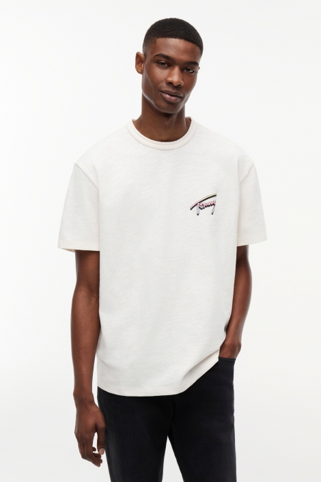 Tommy Jeans witte heren t-shirt | Model vooraanzicht