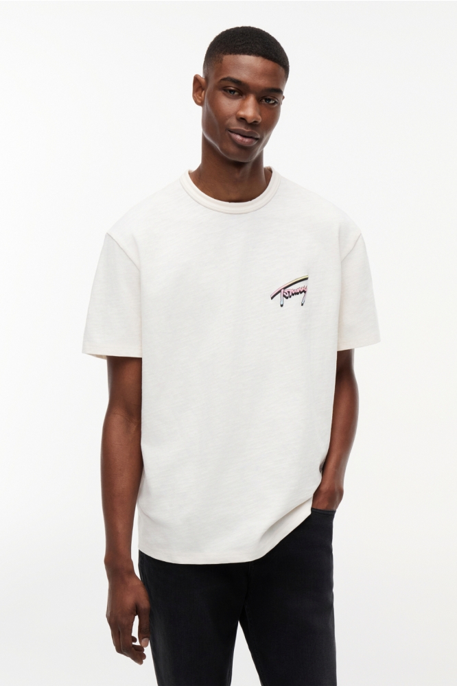 Tommy Jeans witte heren t-shirt | Model vooraanzicht