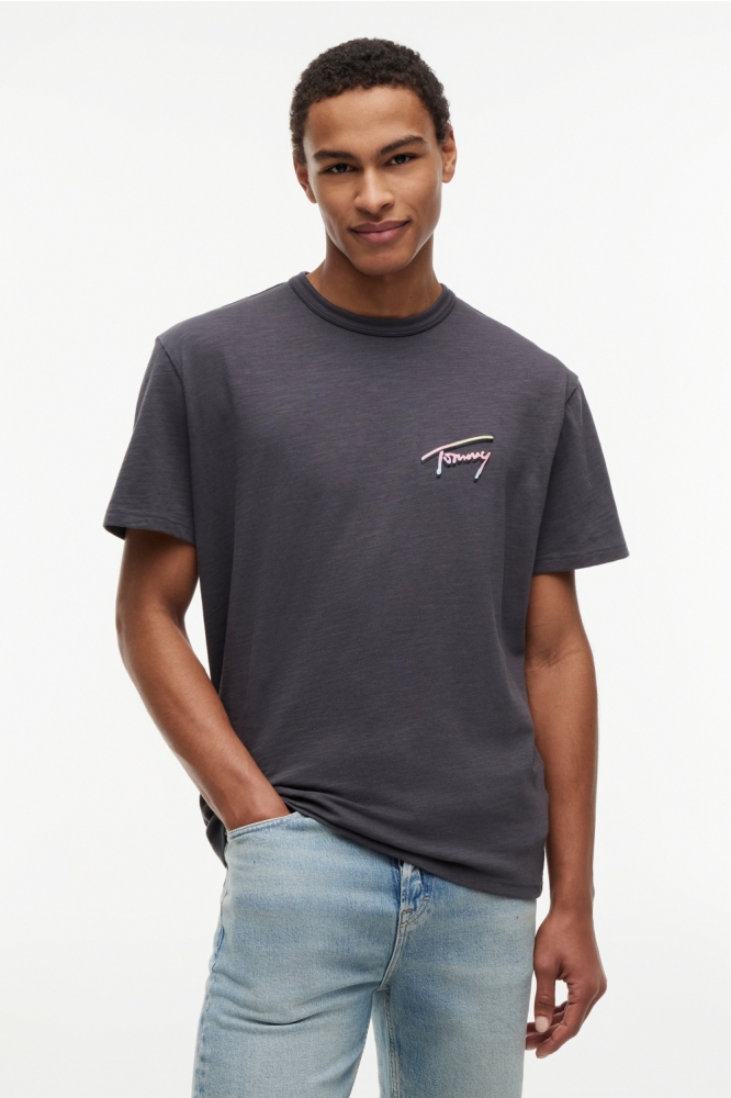 Tommy Jeans grijze heren t-shirt | Model vooraanzicht