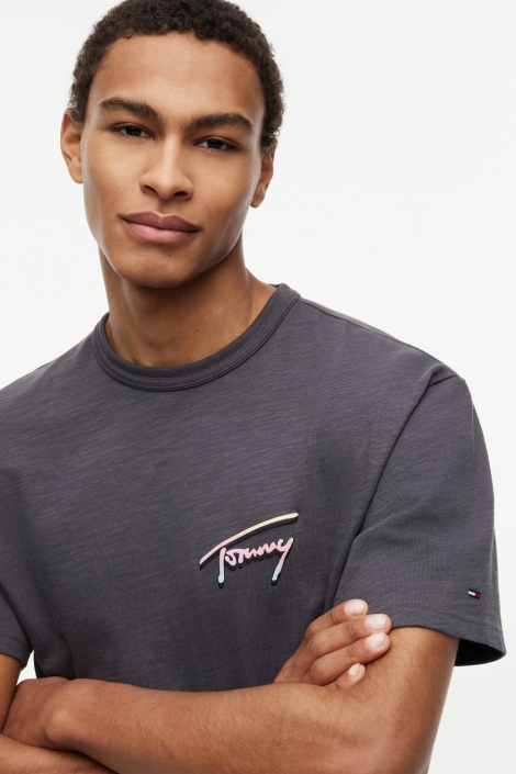 Tommy Jeans grijze heren t-shirt | Close up