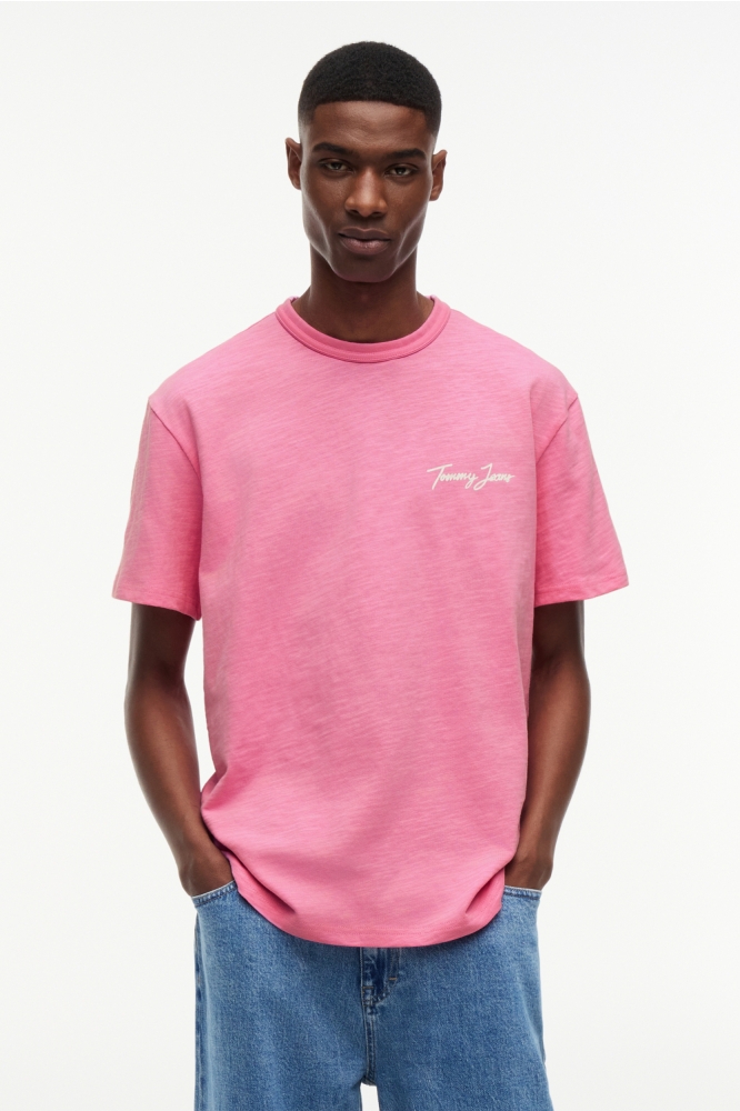 Tommy Jeans roze heren t-shirt | Model vooraanzicht