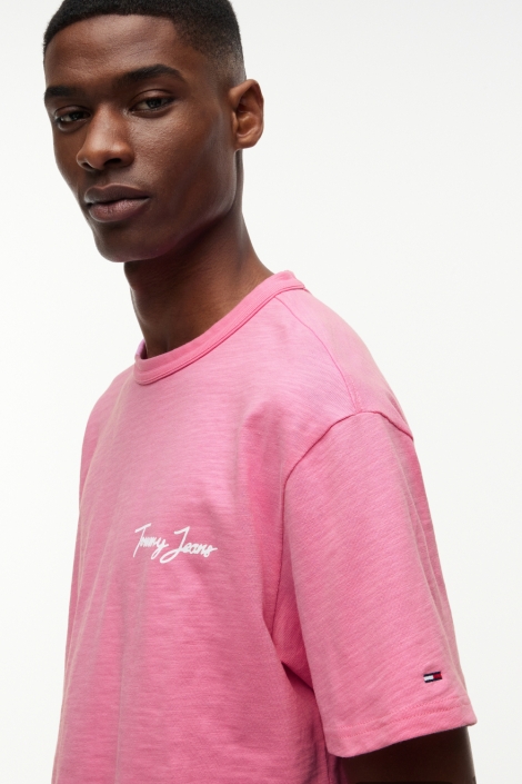 Tommy Jeans roze heren t-shirt | Close up