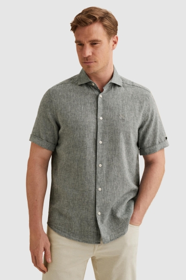 Vanguard short sleeve shirt linen cotton bl Blauw
