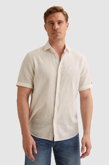 Vanguard short sleeve shirt linen cotton bl Wit