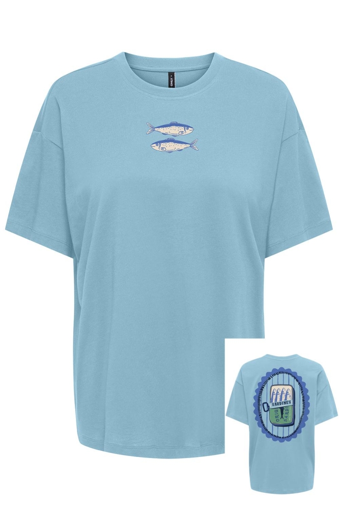 Only blauwe dames t-shirt | Vooraanzicht