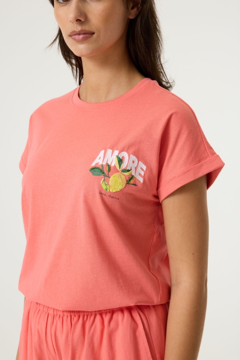 Garcia roze dames t-shirt | Close up