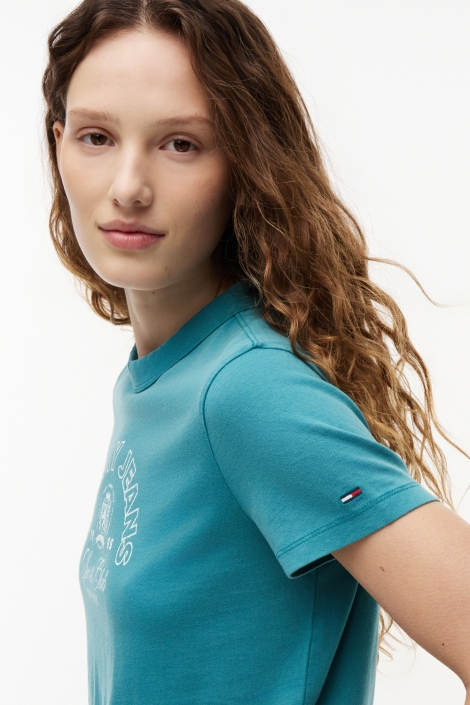 Tommy Jeans groene dames t-shirt | Close up