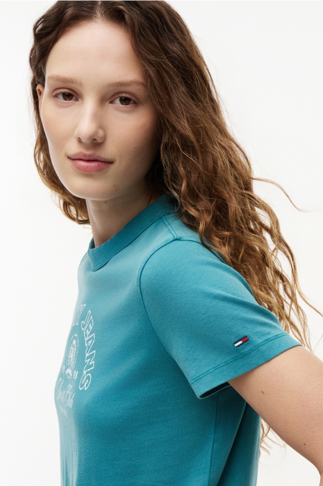 Tommy Jeans groene dames t-shirt | Close up
