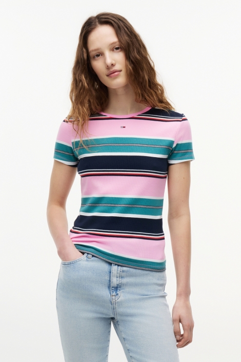 Tommy Jeans multi color dames t-shirt | Model vooraanzicht