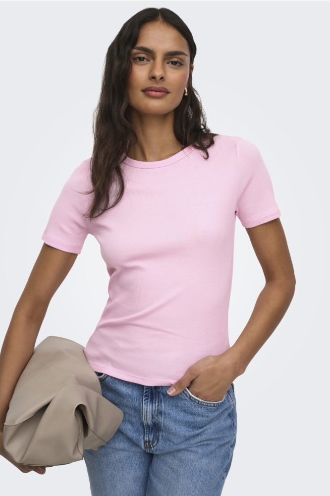 Jacqueline de Yong roze dames t-shirt | Model vooraanzicht