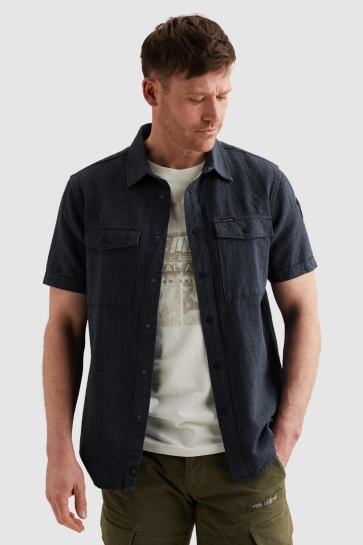 PME legend short sleeve shirt mattweave 2 ton Blauw