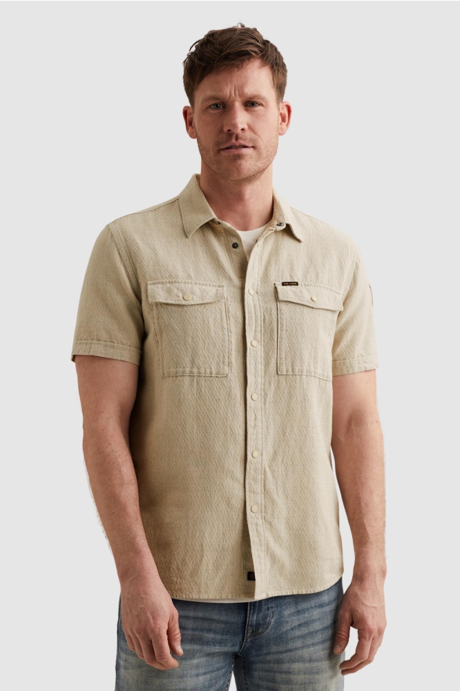 PME legend beige heren overhemd | Model vooraanzicht
