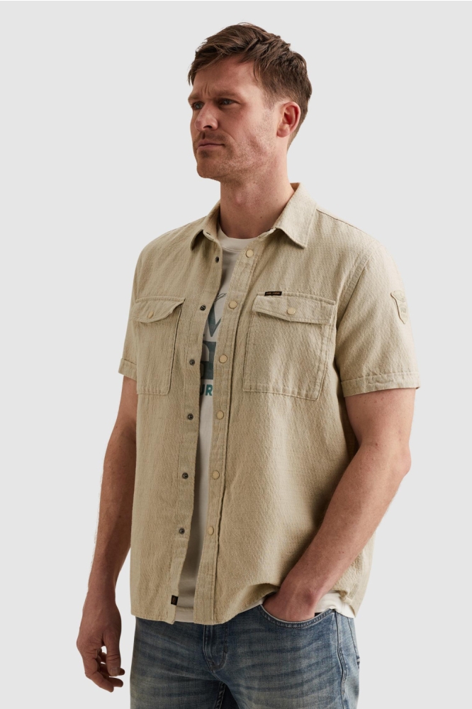 PME legend beige heren overhemd | Model vooraanzicht