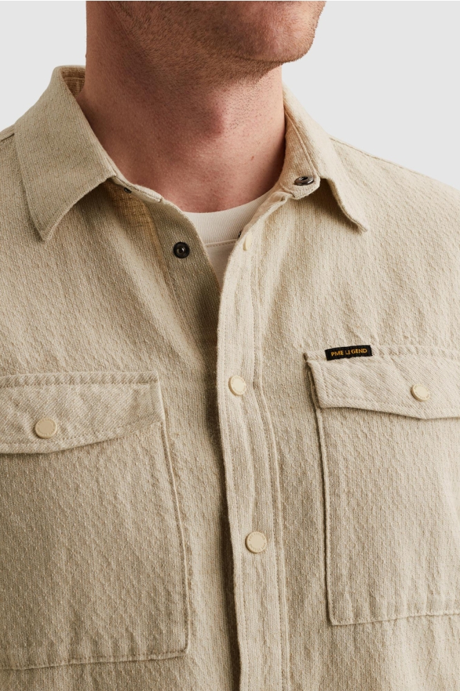 PME legend beige heren overhemd | Close up