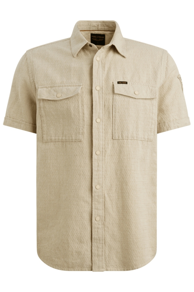 PME legend beige heren overhemd | Vooraanzicht