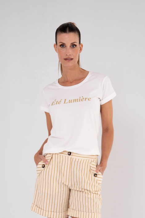 Maicazz ecru dames t-shirt | Model vooraanzicht