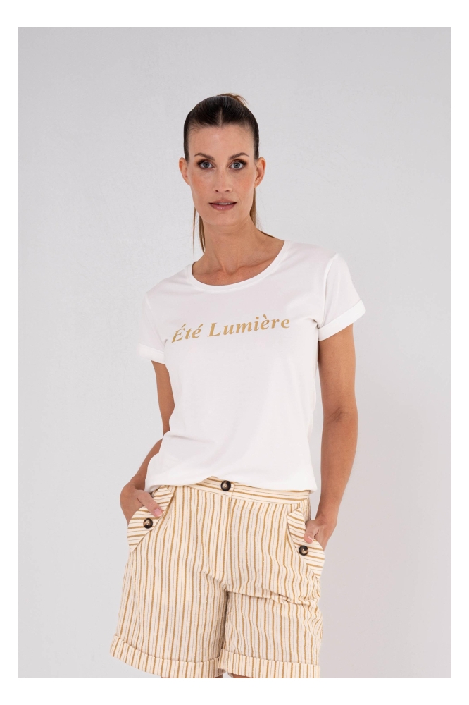 Maicazz ecru dames t-shirt | Model vooraanzicht