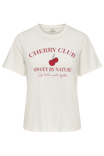 Jacqueline de Yong T-shirt JDYANEMONE S/S PRINTED T-SHIRTS JRS 15392972 Cloud Dancer/CHERRY CLUB