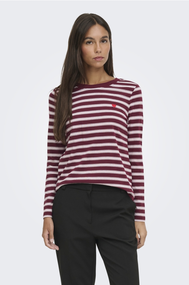 Jacqueline de Yong bordeaux dames t-shirt | Model vooraanzicht