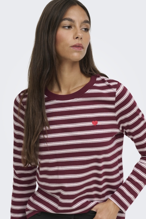 Jacqueline de Yong bordeaux dames t-shirt | Model vooraanzicht
