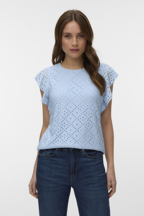Vero Moda blauwe dames t-shirt | Model vooraanzicht