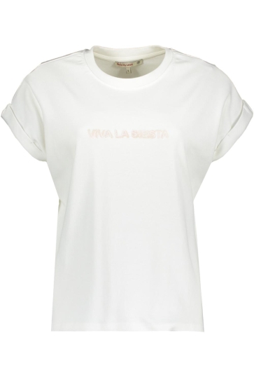 Zusss T-shirt T SHIRT MET OPGEROLDE MOUW VIVA LA SIESTA 0307 0008 OFF WHITE/CORAL