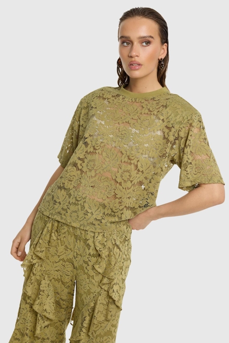 Refined Department groene dames t-shirt | Model vooraanzicht