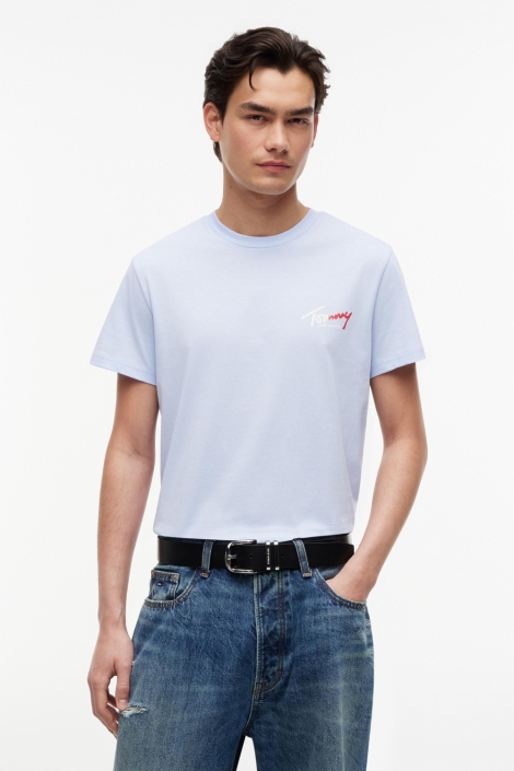 Tommy Jeans blauwe heren t-shirt | Model vooraanzicht