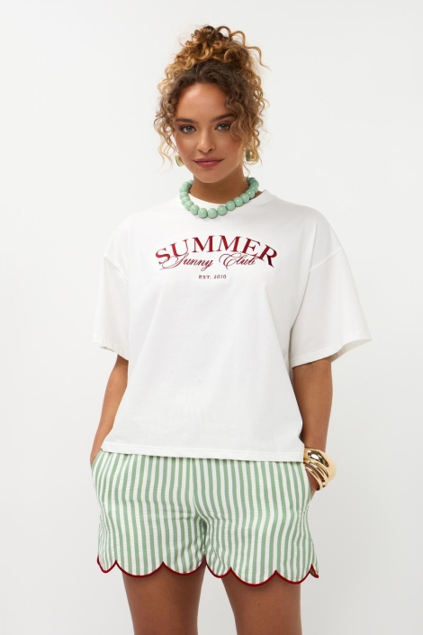 Ydence witte dames t-shirt | Model vooraanzicht