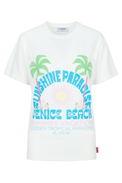 Fluresk witte dames t-shirt | Vooraanzicht