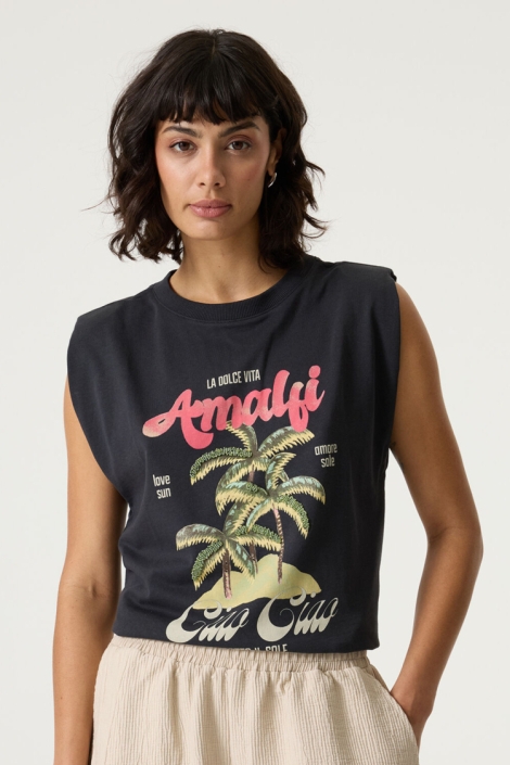 Garcia grijze dames top | Model vooraanzicht