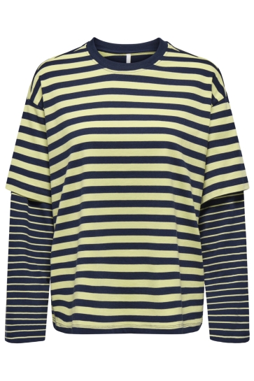 Only T-shirt ONLFREJA L/S STRIPE DOUBLE TOP JRS 15387312 NAVY BLAZER/SHADOW GREEN