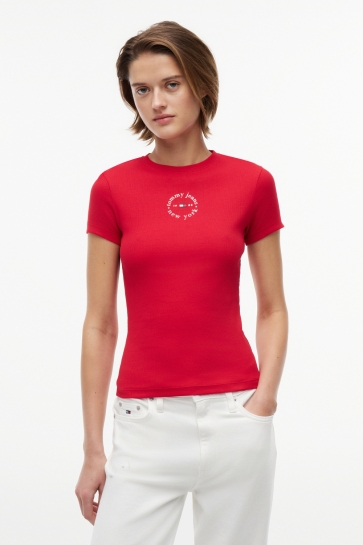 Tommy Jeans T-shirt TJW SLIM ESS LOGO2 RI DW0DW22807 XK9 AMARYLLIS RED