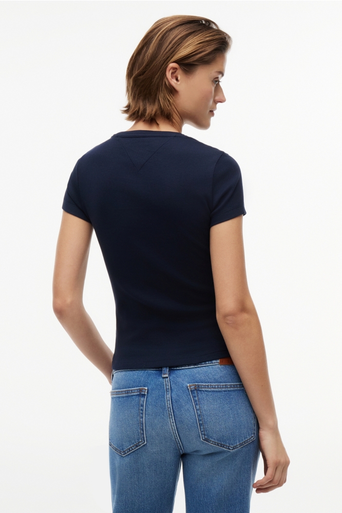 Tommy Jeans blauwe dames t-shirt | Model achteraanzicht