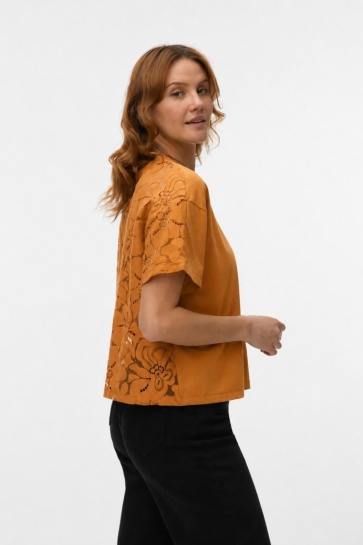 Vero Moda T-shirt VMSHARON SS BACK LACE TEE EXP 10351639 MARMALADE