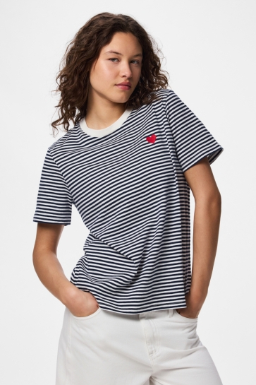 Pieces T-shirt PCMILA SS HEART TEE JRS NOOS BC 17167961 Cloud Dancer/Sky Captain_Stripes EM