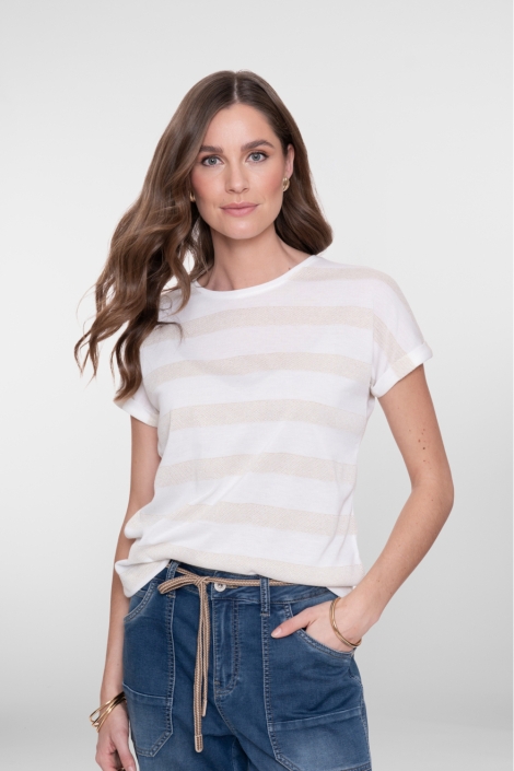 Geisha beige dames t-shirt | Model vooraanzicht