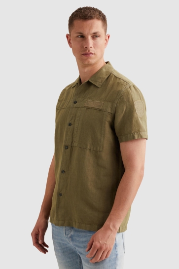 PME legend short sleeve shirt cotton/linen ga Groen