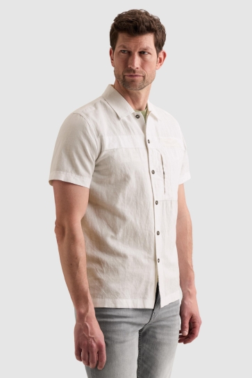 PME legend short sleeve shirt cotton/linen ga Wit