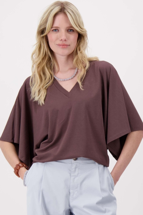 Zusss bruine dames t-shirt | Model vooraanzicht
