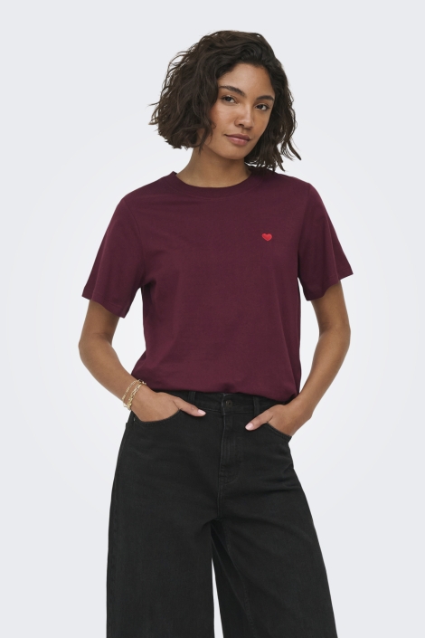 Jacqueline de Yong bordeaux dames t-shirt | Model vooraanzicht