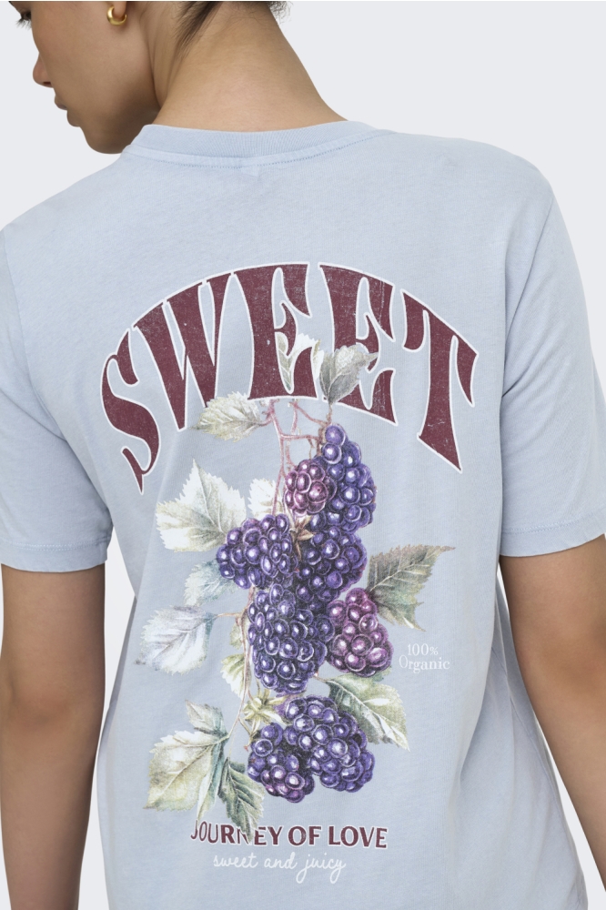 Only blauwe dames t-shirt | Model achteraanzicht